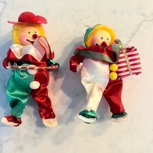 Vintage Russ Christmas Set of 2 Clown Ornaments